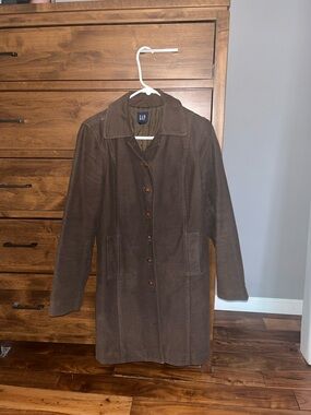 GAP Dark Brown Long Button-Front Trench Coat